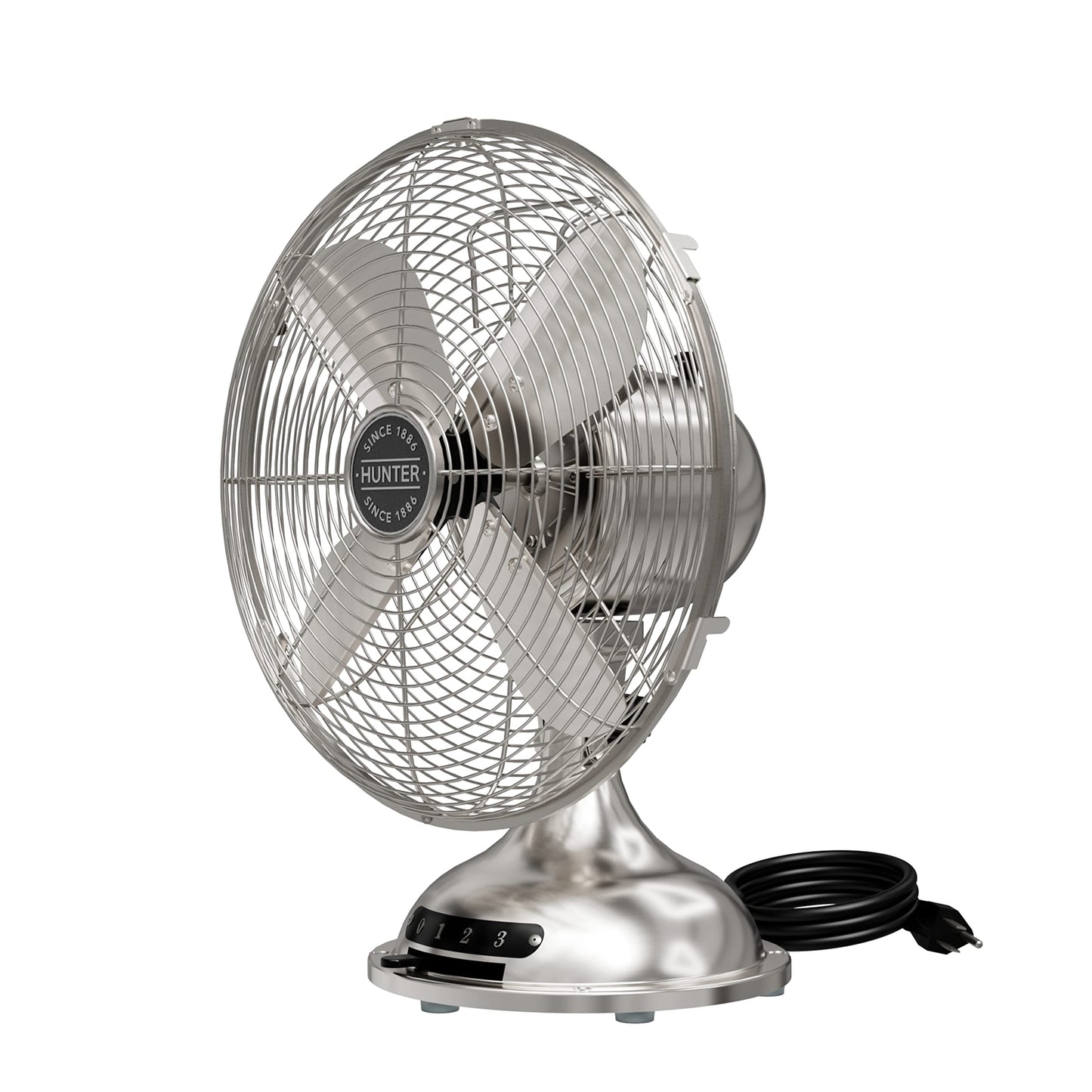 Hunter Classic D12 Portable Desk Fan 12 inch, 3 Speed, Brushed Nickel, 97315
