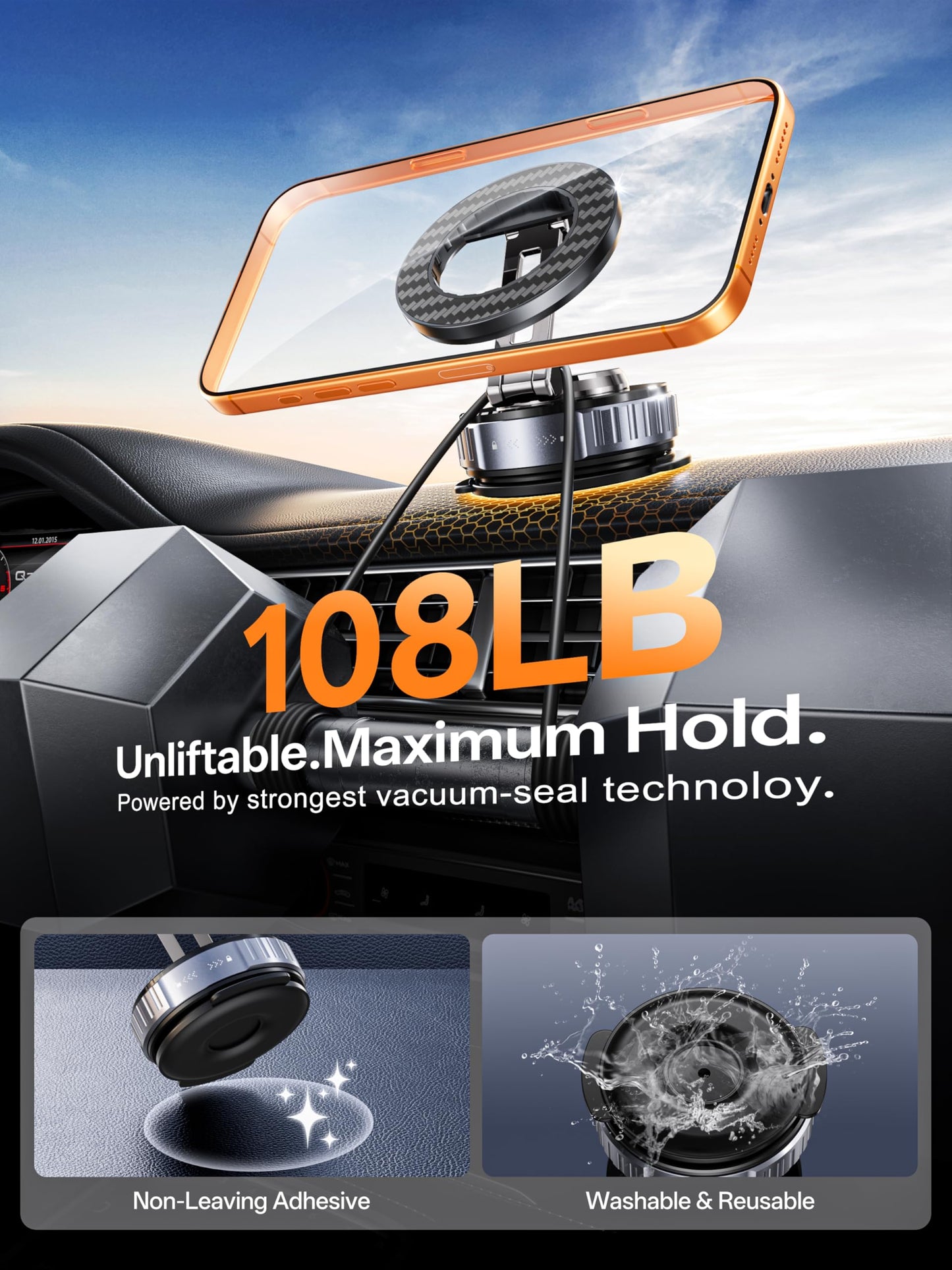 snanlen 2026 Upgraded Car Phone Holder for Magsafe [108LBS Strongest Suction] 360° Adjustable Vacuum Magnetic Phone Holders, Cell Phone car Mount