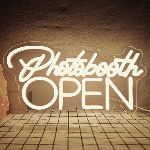 PhotoBooth Neon Sign for Wall Decor Dimmable Photobooth Neon light with USB Open Neon Light Office Open Sign Neon Decor Wedding Reception Sign