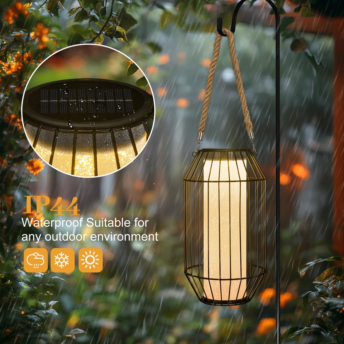 pearlstar Solar Lanterns Outdoor Waterproof Dual Charging (USB/Solar) Hanging Lantern Large Metal Floor Lamp for Patio Table Outside Porch Yard Garden