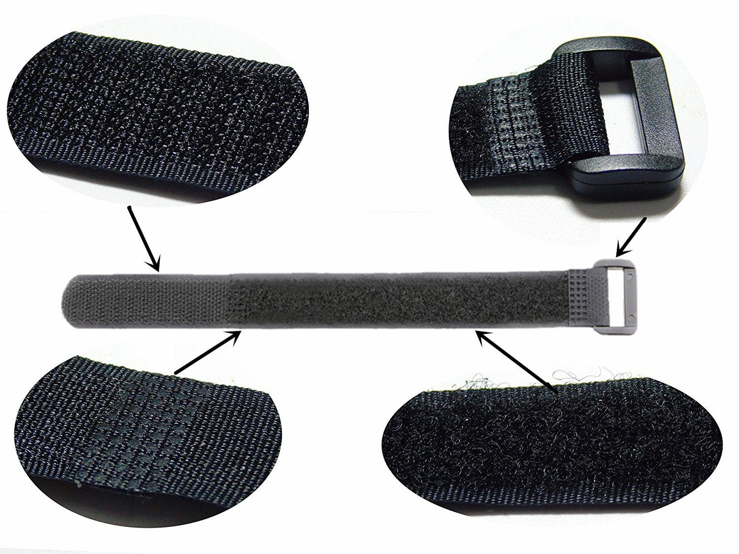 Elantek 50-PCS Black Hook and Loop Reusable Fastening Cable Tie Down Straps- 0.8" x 8"