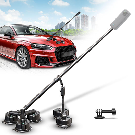 Insta 360 Car Mount, 360 Camera Car Mount Kit, 5 in 1 Suction Cup Camera Mount Kit, Compatible with GoPro, Insta 360 & Smartphones, Extra Strong Hold