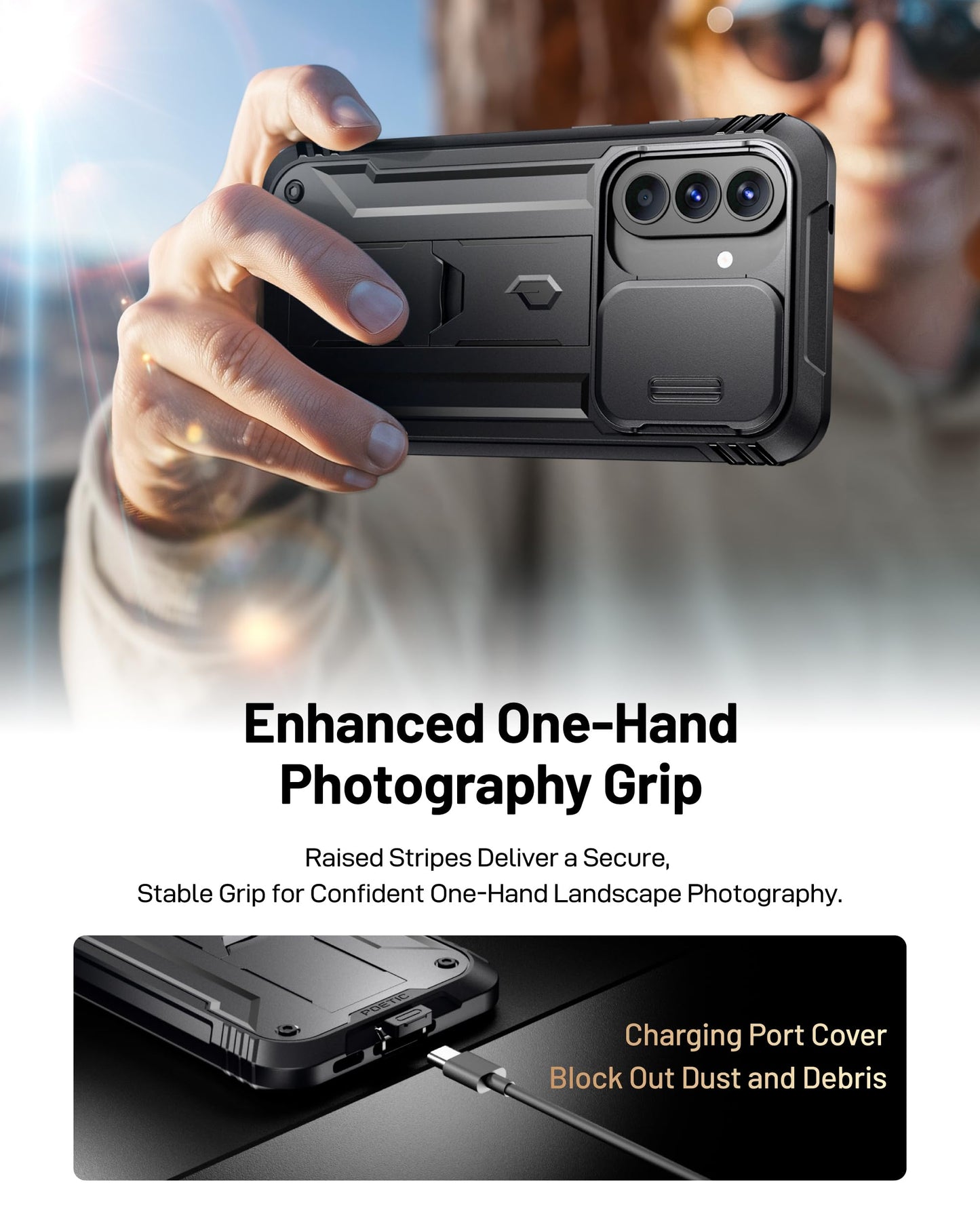Poetic Revolution Case for Samsung Galaxy A37, | Slide Camera Cover | Tempered Glass Screen Protector | 20FT Mil-Grade Drop Tested | Full-Body Rugged
