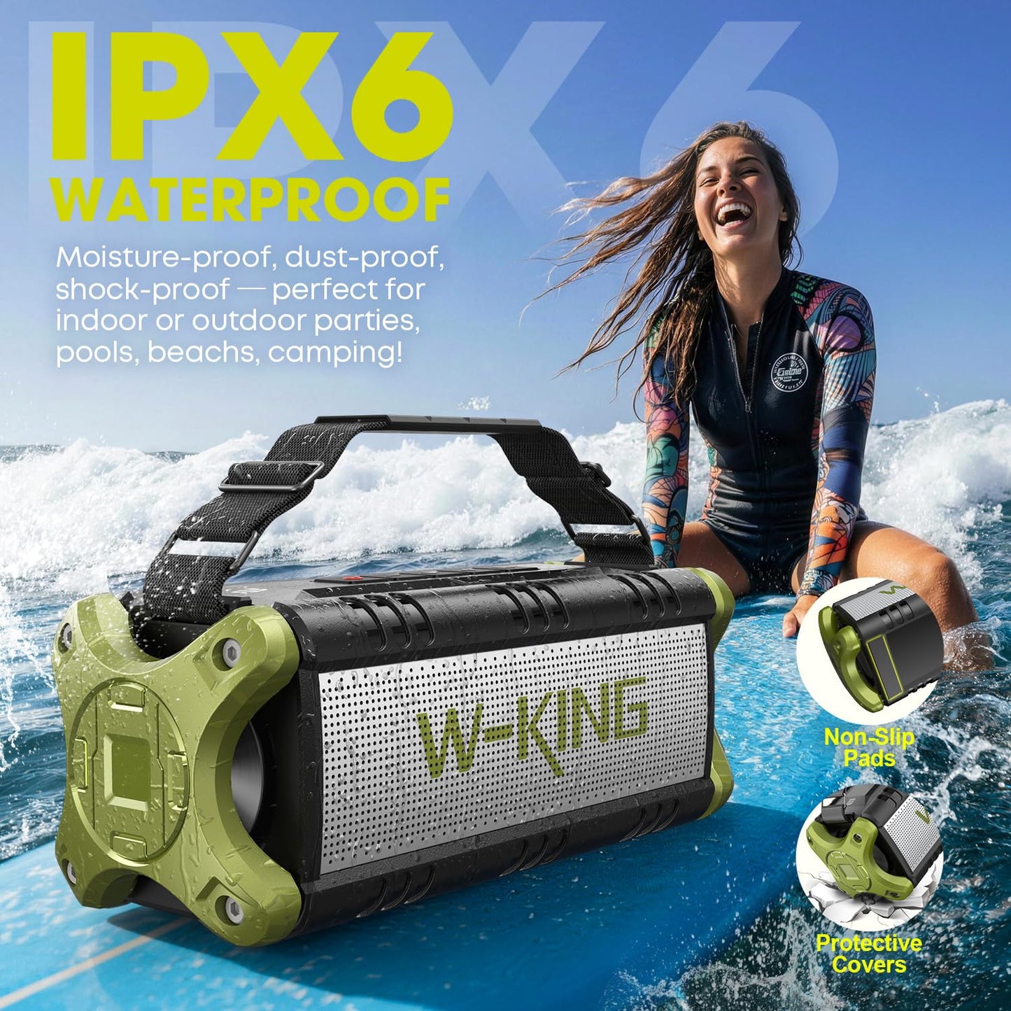 Portable Speakers Bluetooth Wireless, 90W Max Loud Outdoor Speaker with 50W Deep Bass, Boombox Sound, IPX6 Waterproof, 40H, EQ, Dual Pairing