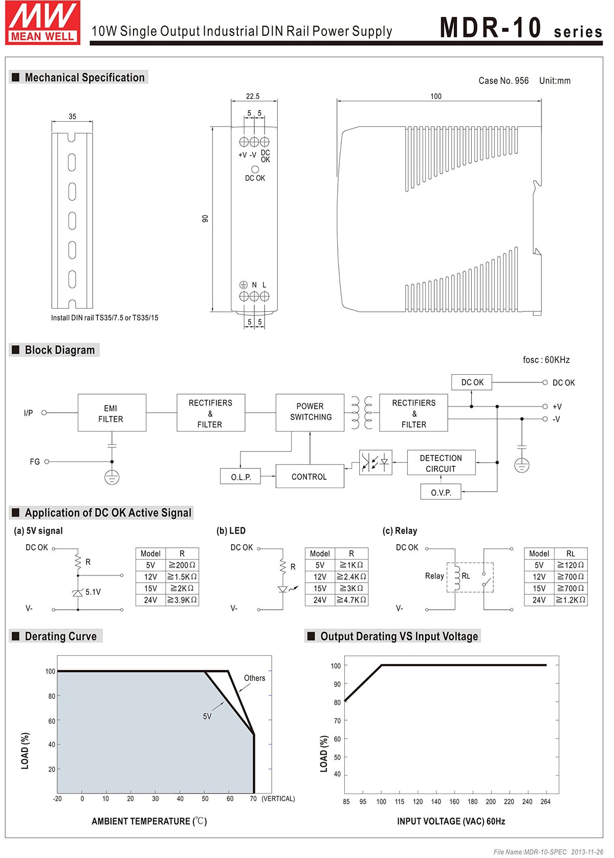 Mean Well Original MDR-10-5 Single Output Industrial DIN Rail Power Supply 5V 2A 10W