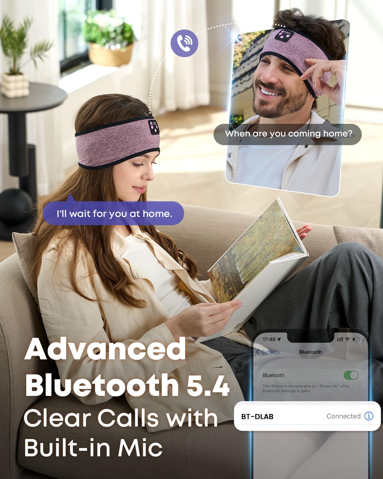 Fulext Bluetooth Headband Headphones, Sleep Headphones for Side Sleepers - Sleeping Comfortable with Thin Speaker Microphone Handsfree Best Gift…