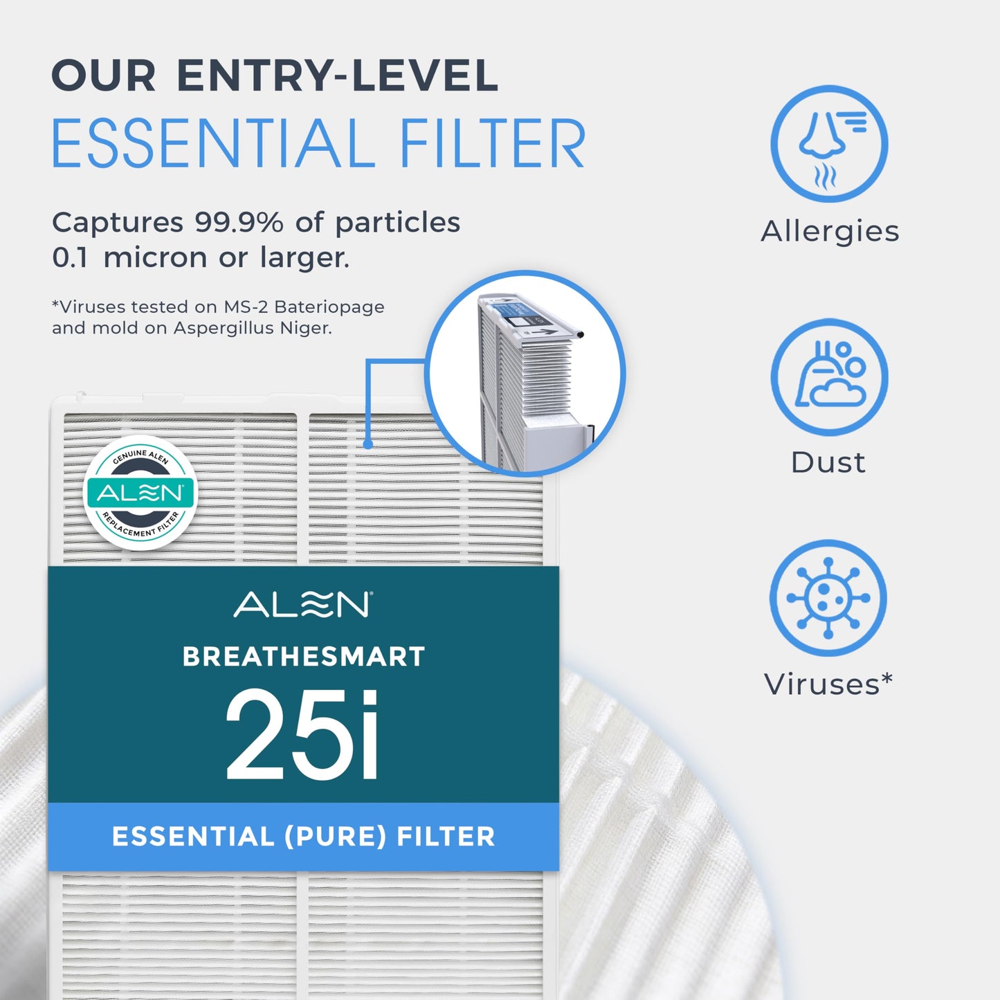 Alen 25i HEPA Air Purifier, Essential Filter, Covers 800 Sq Ft