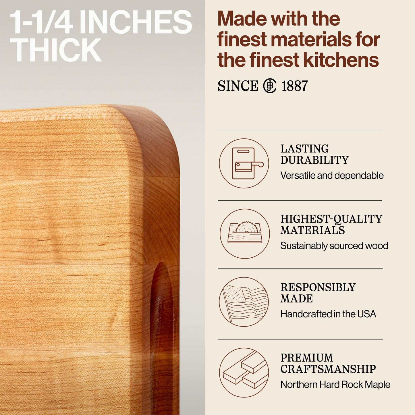 John Boos Chop-N-Slice Series Rectangular Wooden Maple Cutting Board 18”x12” - 1.25” Thick, 8-lb Reversible Butcher Block with Eased Corners…