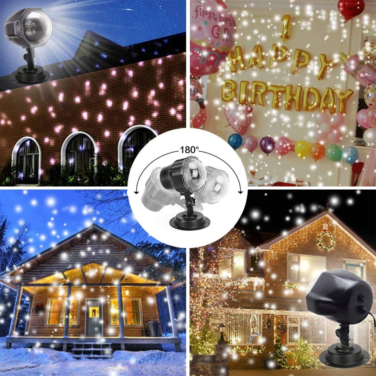 Borelor Snowfall LED Lights IP65 Waterproof Mini Christmas Snowflake Projector Lamp Indoor Outdoor New Year Decoration Light with RF Remote