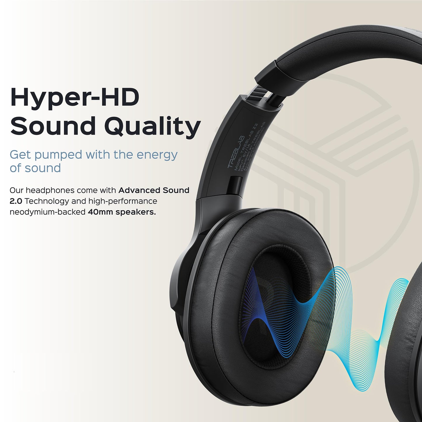 TREBLAB Z2 Wireless Over Ear Headphones Bluetooth, Hybrid ANC, 35H(Renewed)