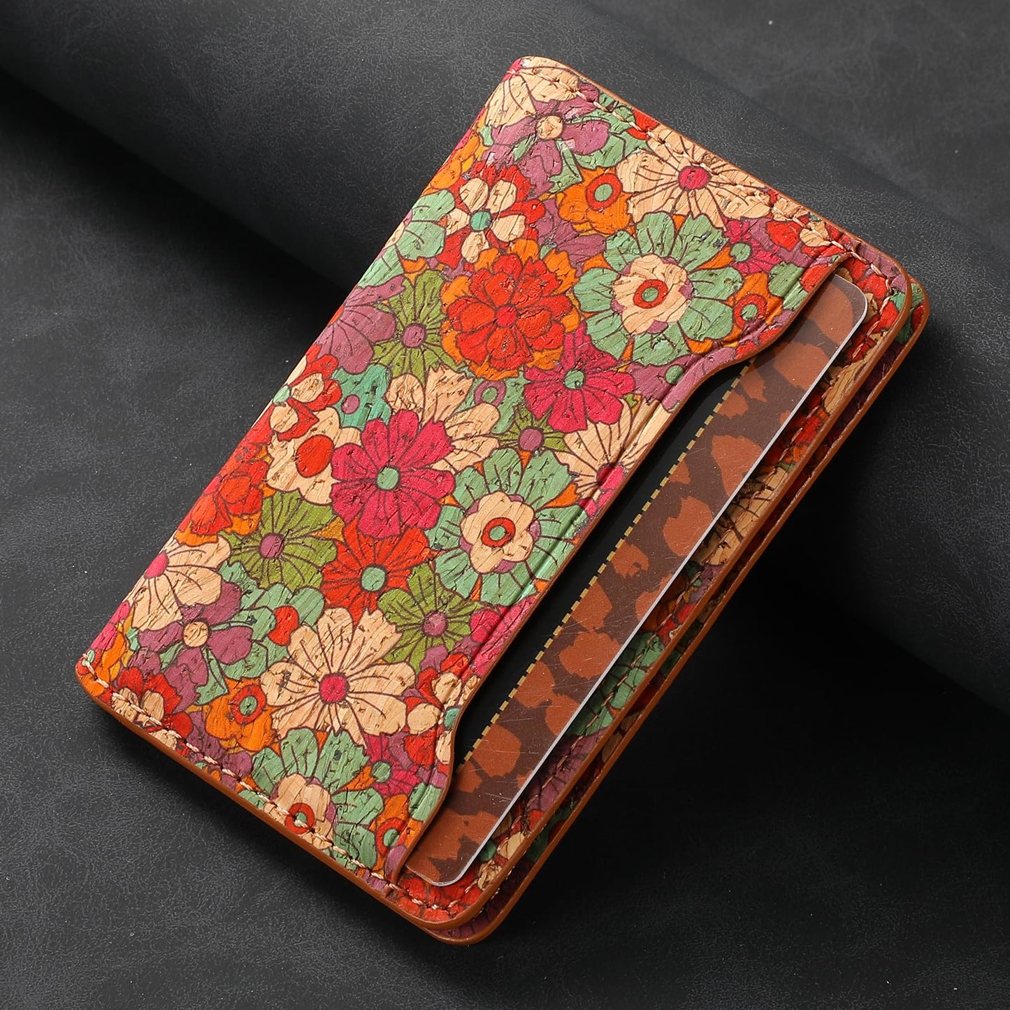 maogoam Magnetic Flower Leather Wallet Compatible With MagSafe, Leather Magnetic Bifold Cards Holder for Women, Ultra Slim Wallet for iPhone, Fit 4