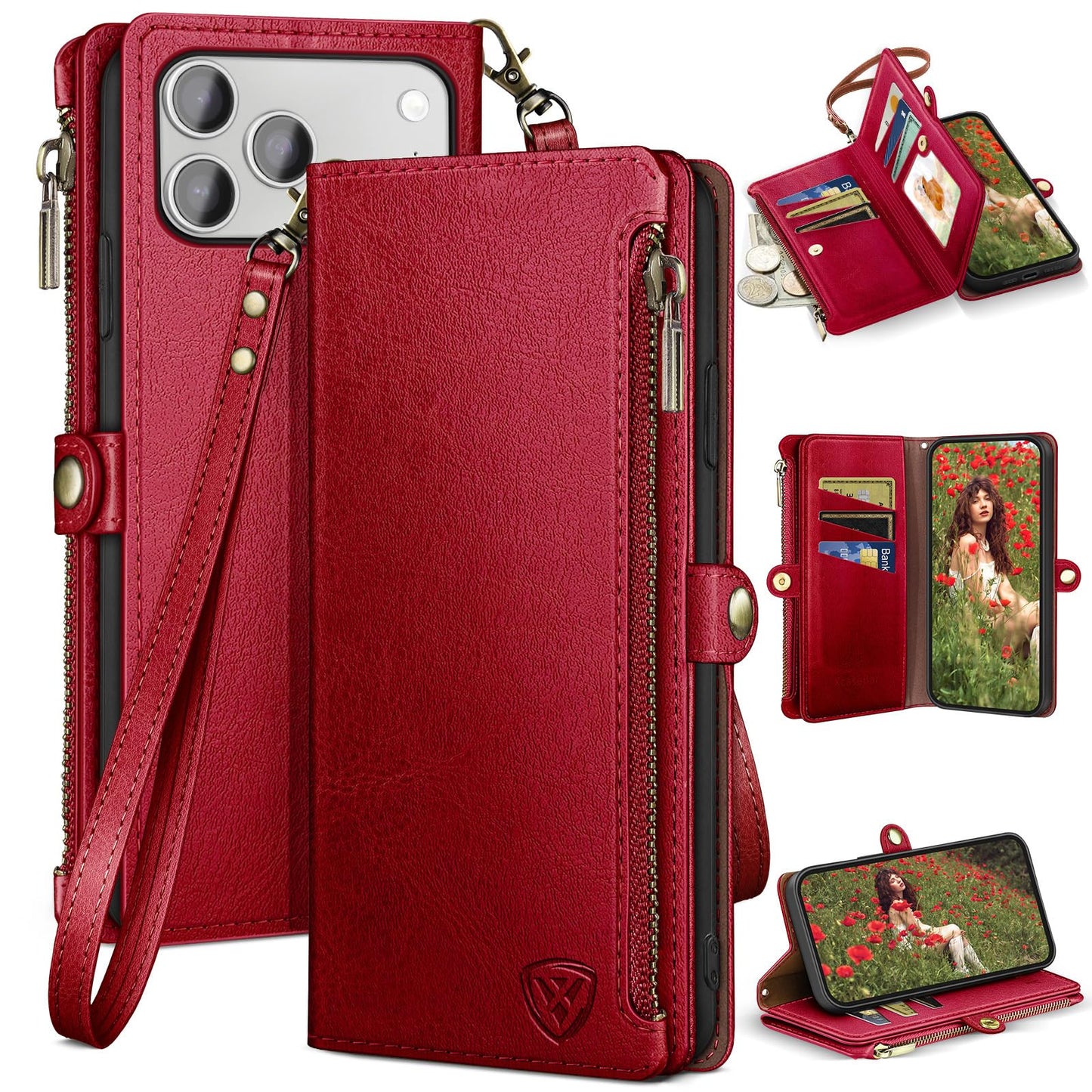XcaseBar compatible with iPhone 17 Pro Max 6.9" Wallet case with Zipper Credit Card Holder?RFID Blocking?,Flip Folio Book PU Leather Phone case