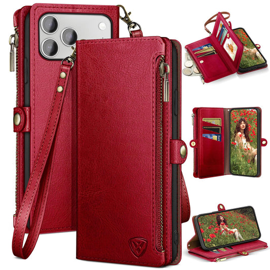XcaseBar compatible with iPhone 17 Pro Max 6.9" Wallet case with Zipper Credit Card Holder?RFID Blocking?,Flip Folio Book PU Leather Phone case