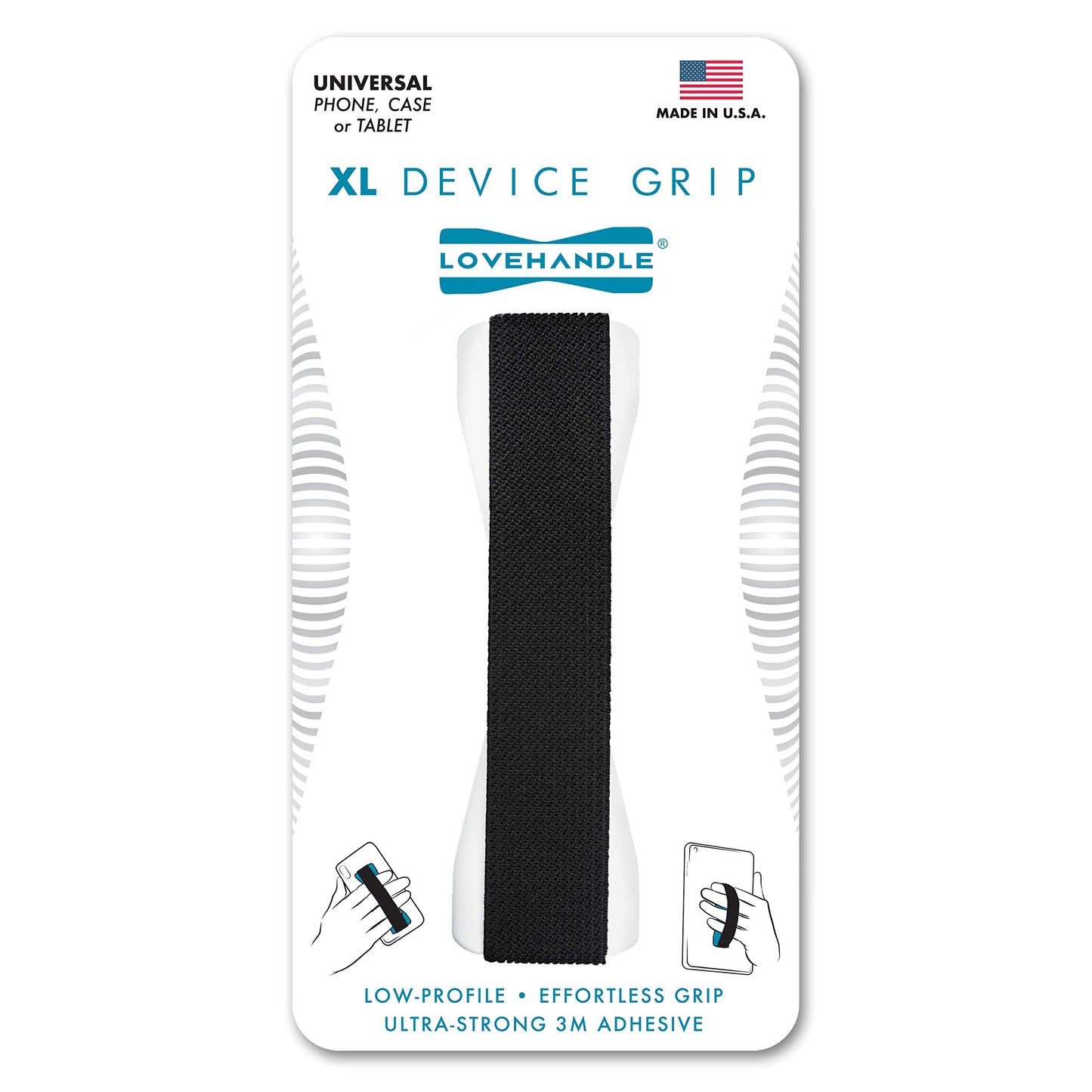 LOVEHANDLE Tablet/XL Grip for Most Tablets and Large Smartphones, Black Elastic Strap Finger Grip with White Base, LHT-01-White