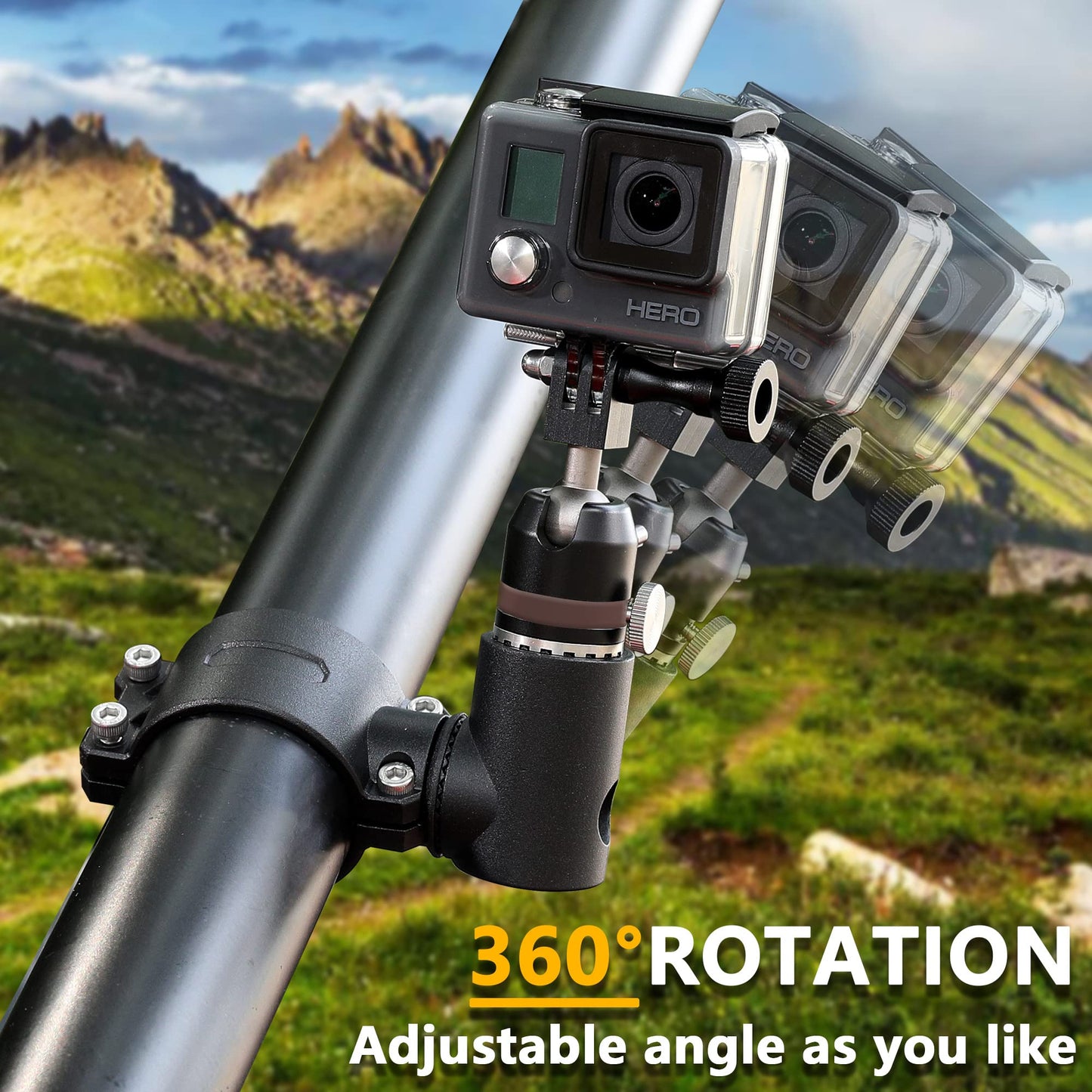 BESTAOO UTV ATV Camera Mount Compatible with GoPro for 1.75"-2" Roll Bar, Aluminum 360° Rotation Action Camera Holder for All GoPro Models, Such as