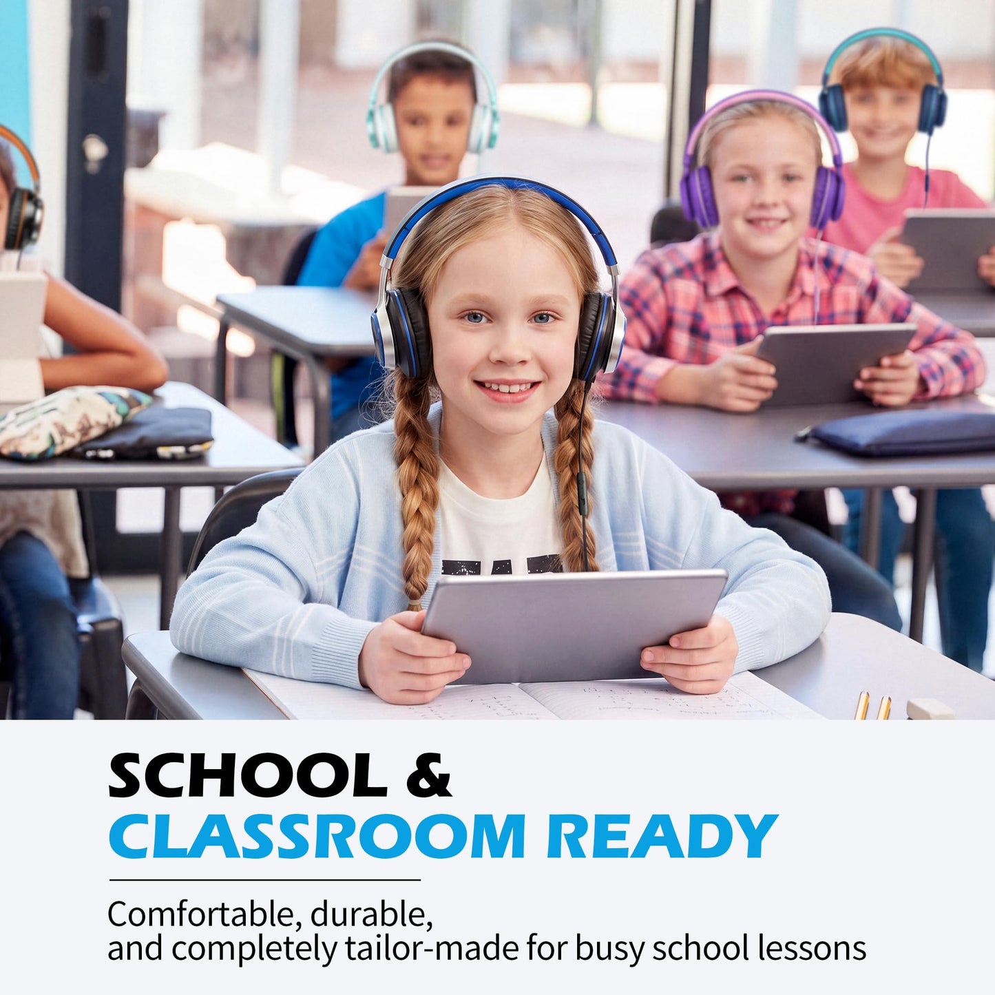 AILIHEN C8 Kids Wired Headphones with Microphone for School, On Ear Headsets with Volume Control Foldable, 3.5mm Jack Computer Chromebook for Children