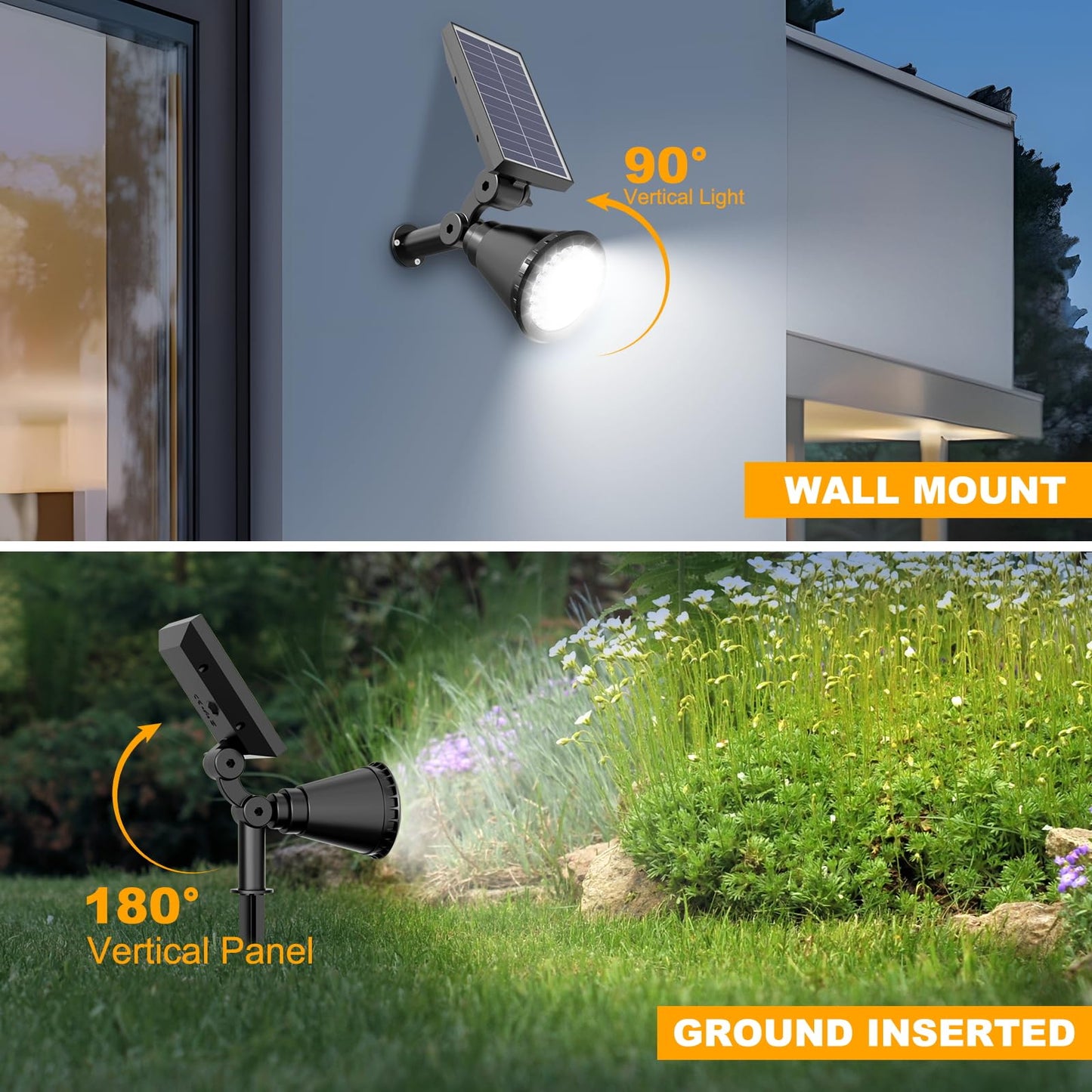 APOMAO Solar Spot Lights Outdoor, 36 LEDs 1000LM Adjustable Solar Lights Outdoor Waterproof, 2-in-1 Solar Powered Spotlights Landscape Lighting