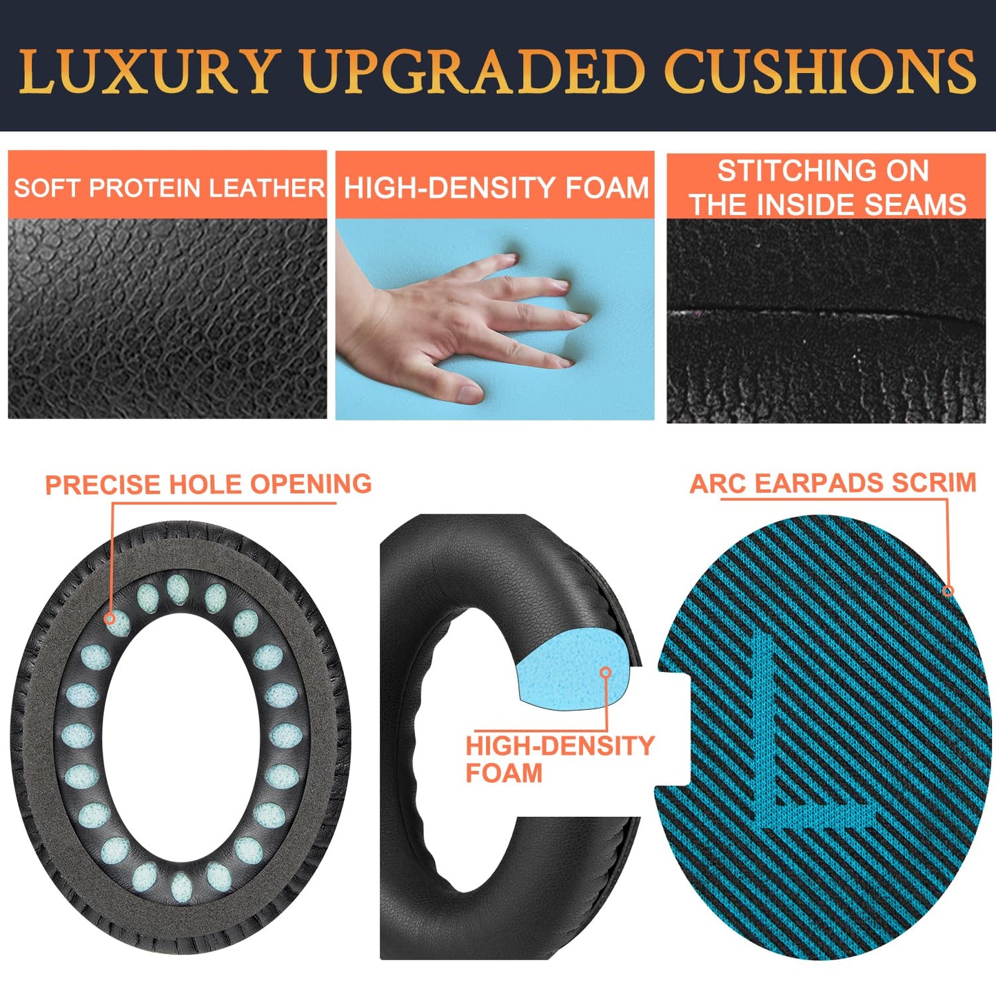 SoloWIT Earpads for Bose Headphones, for QuietComfort 15 (QC15) QC25 QC2 QC35 /Ae2 Ae2i / SoundTrue & SoundLink Around-Ear I,II Series - Black&Blue