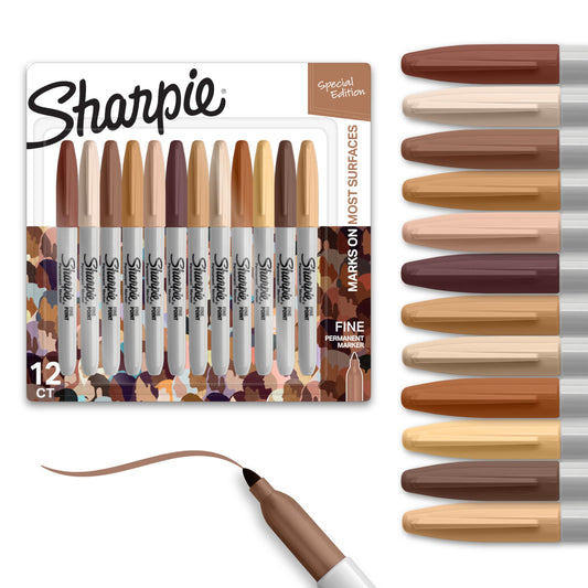 Sharpie Permanent Markers, Special Edition Portrait Colors, Fine Point, 12 Count - Assorted Skin Tone Shades