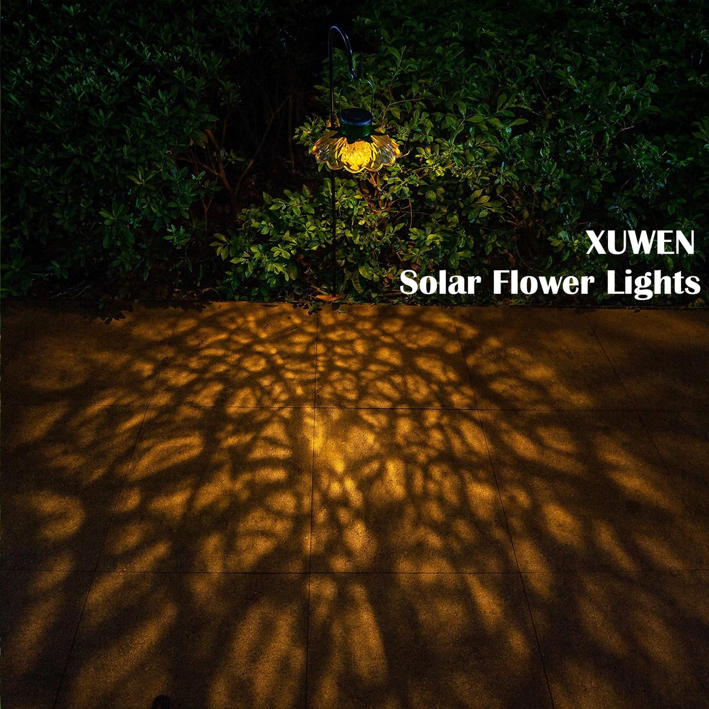 XUWEN Hanging Solar Lantern Outdoor - Yellow Solar Flower Lights with Crackle Globe Glass, Hanging Lanterns Decorative Outdoor for Walkway Pathway