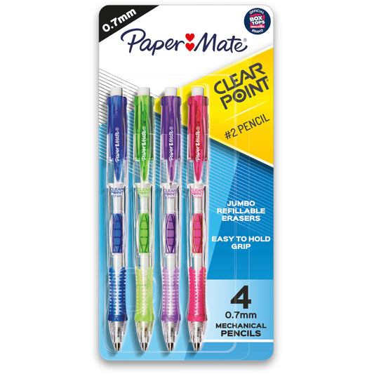 Paper Mate Clearpoint Mechanical Pencils, 0.7mm HB #2 Lead, Assorted Fashion Barrel Colors, 4 Count - Teacher Supplies, College, Note Taking