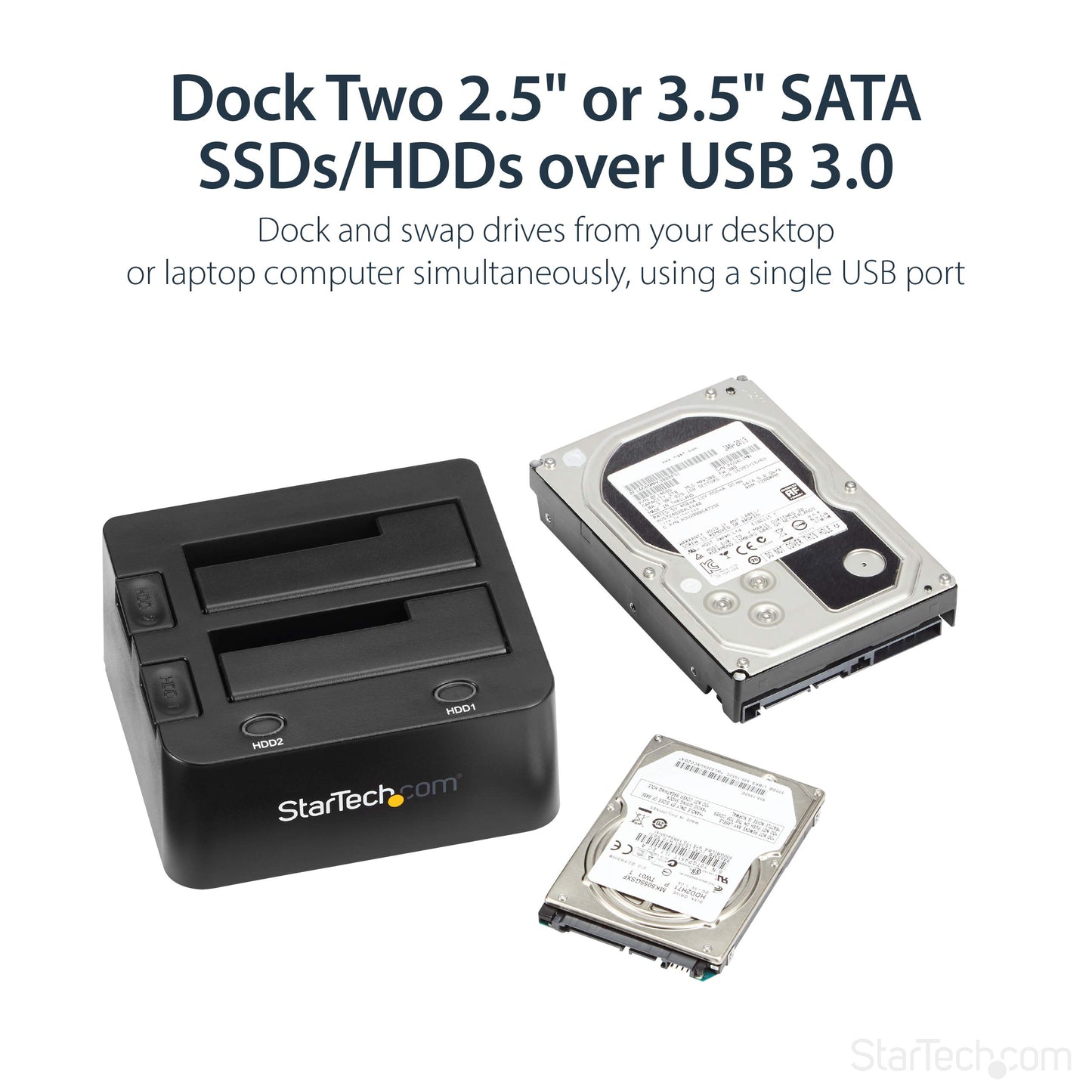 StarTech.com Dual-Bay USB 3.0 To SATA Hard Drive Docking Station, USB Hard Drive Dock, External 2.5/3.5" SATA I/II/III, SSD/HDD Docking Station