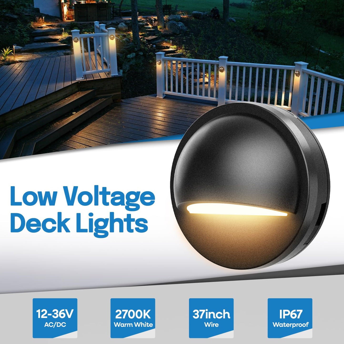 HIBOITEC Low Voltage LED Deck Lights 2.5W Landscape Step Stair Railing Light IP67 Waterproof for Outdoor Accent Lighting Garden Fence 2700K Warm