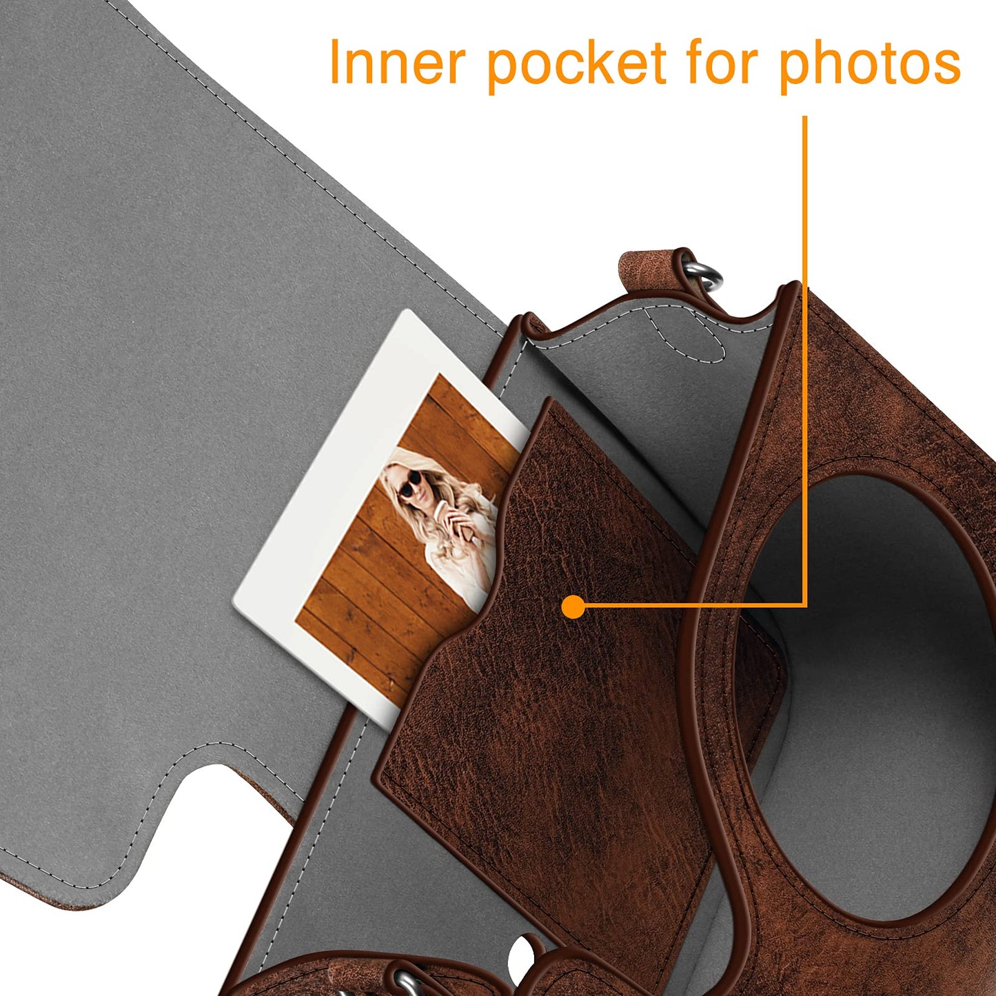 Fintie Protective Case for Fujifilm Instax Mini 7+ Instant Camera - Premium Vegan Leather Bag Cover with Removable Adjustable Strap, Vintage Brown