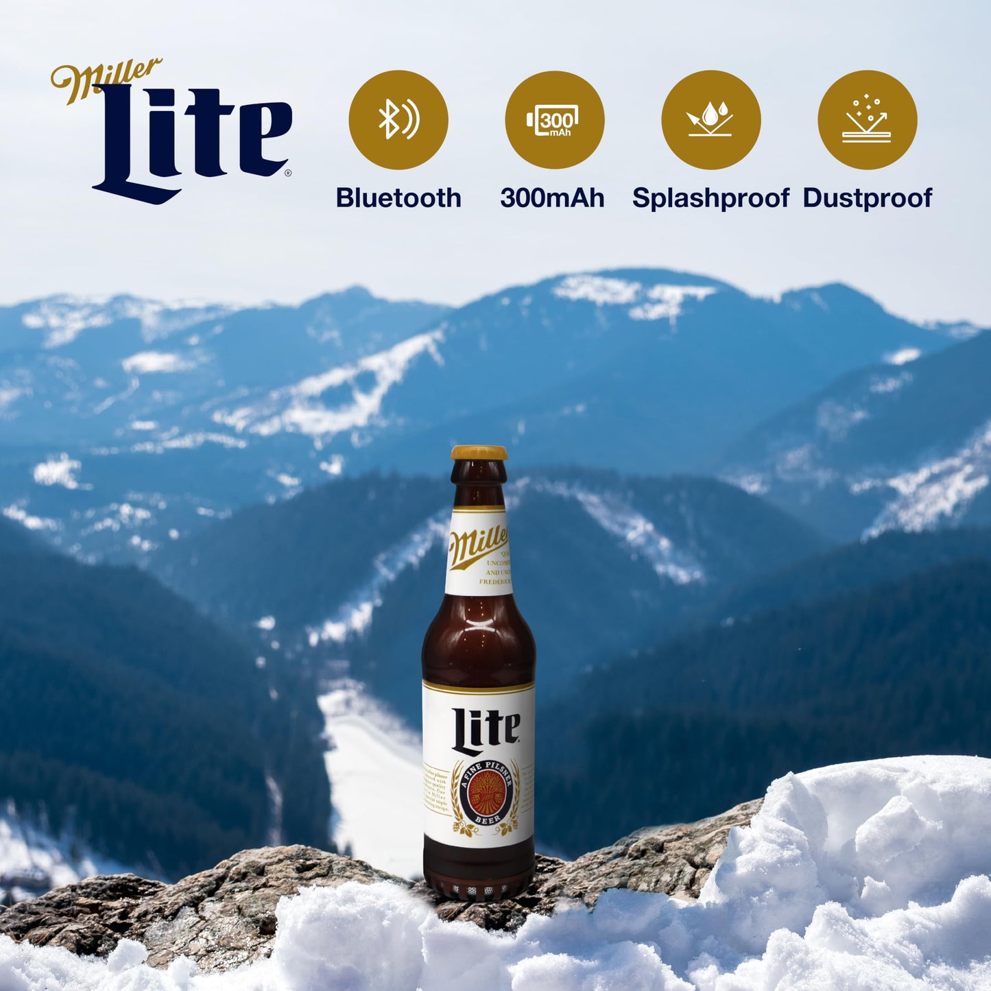 Miller Lite Bottle Shape Bluetooth Speaker with High-Fidelity Stereo, Splash Proof, 6H Playtime & AUX Port - Ideal for Outdoor, Indoor Parties