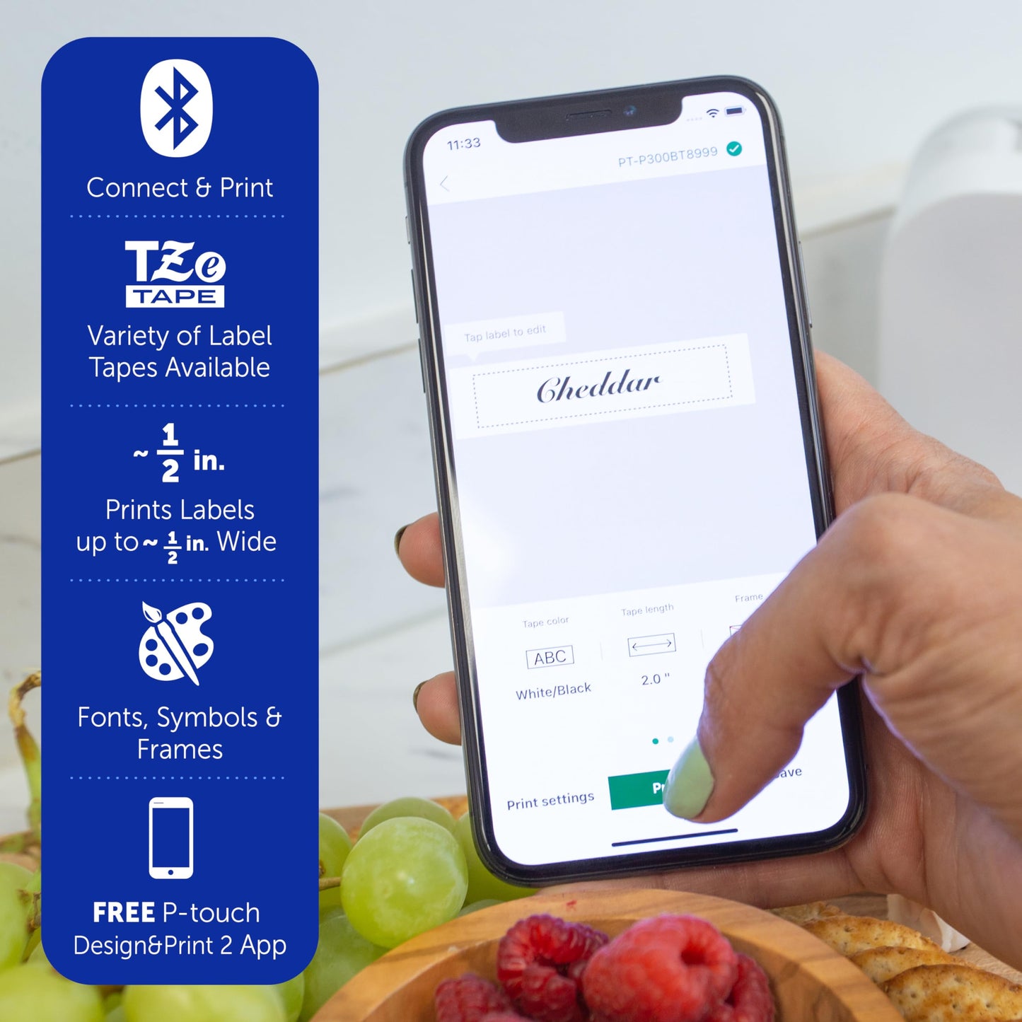 Brother P-Touch Cube Smartphone Label Maker, Bluetooth Wireless Technology, Multiple Templates Available, Apple & Android Compatible - Blue, 2.5 x 4.6