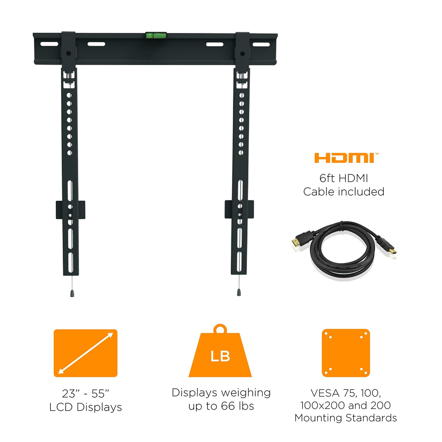 Ematic 23"-65" Low-Profile, Universal TV Wall Mount with HDMI Cable