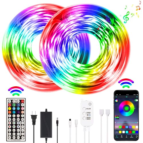 Jeryyen Led Strip Lights 33ft RGB Led Lights Led Strips Smart Led Lights Strip Music Sync Color Changing with Remote and App Control Led Lights