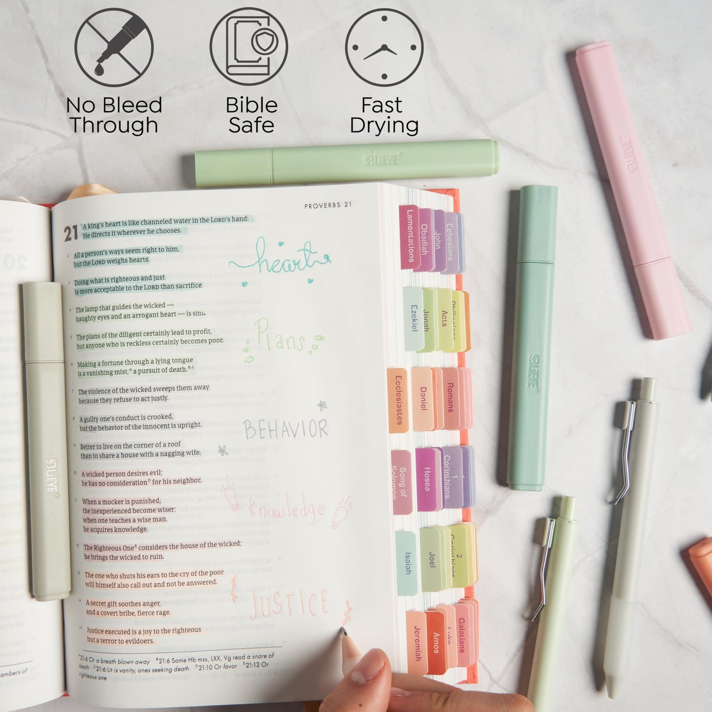 BLIEVE Bible Highlighters And Pens No Bleed, Chisel Tip & Rollerball Pens, Multicolor Ink, Comfort Grip & Fast Dry, Cute Bible Journaling (PASTEL)