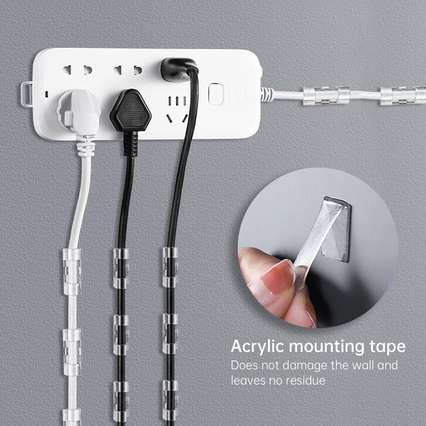50 Pcs Heavy Duty Cable Clips Transparent with 100 Screws, Attom Tech Clear Self-Adhesive Cable Organizer Cord Management System, Clear Desktop Cable