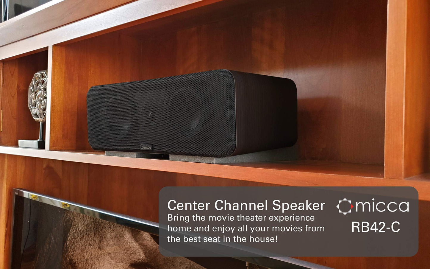 Micca RB42-C Premium Center Channel Bookshelf Speaker with Dual 4-Inch Woofers and Silk Tweeter, Clearer Dialogue for Home Theater Surround Sound