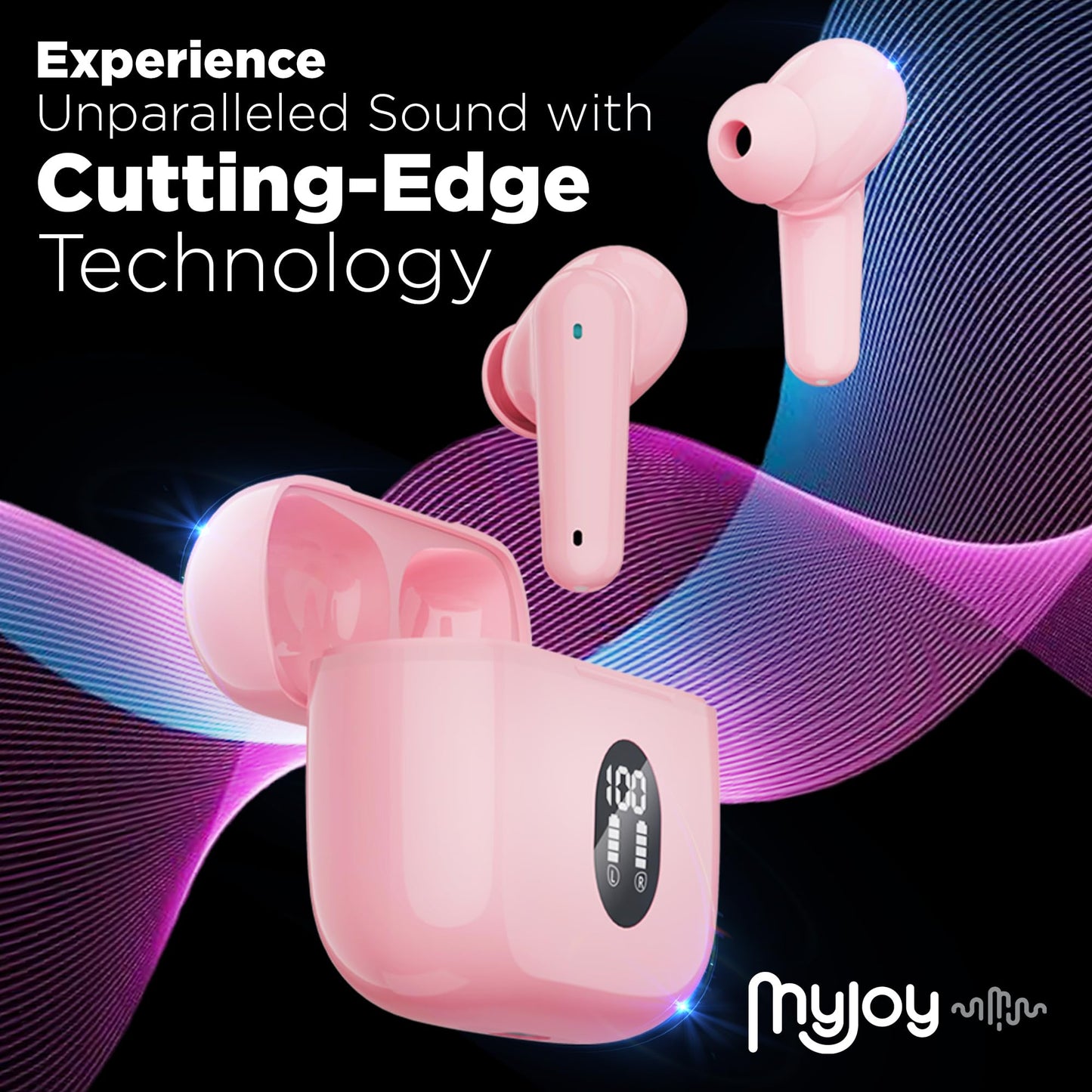 MyJoy Classic Sweatproof Wireless Bluetooth Earbuds, Dual Microphone, IPX5 Noise-Reducing Commute & Workout Earbuds with 7-Hour Playtime, Pink