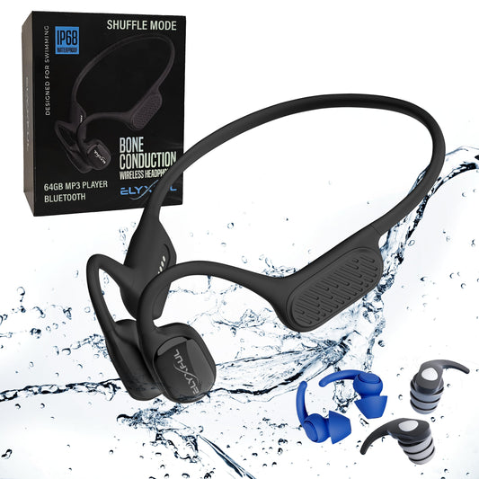 ELYXFUL Bone Conduction Swimming Headphones, IP68 Waterproof Bluetooth & 64GB MP3 Player, Open-Ear Water Headphones for Swimming with Mic, Secure…