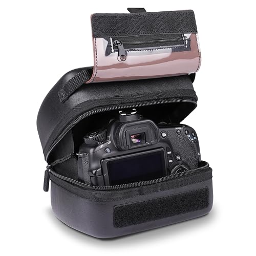 USA Gear Hard Shell Camera Case for DSLR & Mirrorless Cameras, Compatible with Canon, Nikon, Sony & Fujifilm - Fits EOS R100, Rebel T7 / 2000D, Nikon