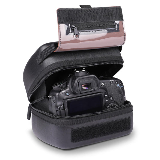 USA Gear Hard Shell Camera Case for DSLR & Mirrorless Cameras, Compatible with Canon, Nikon, Sony & Fujifilm - Fits EOS R100, Rebel T7 / 2000D, Nikon