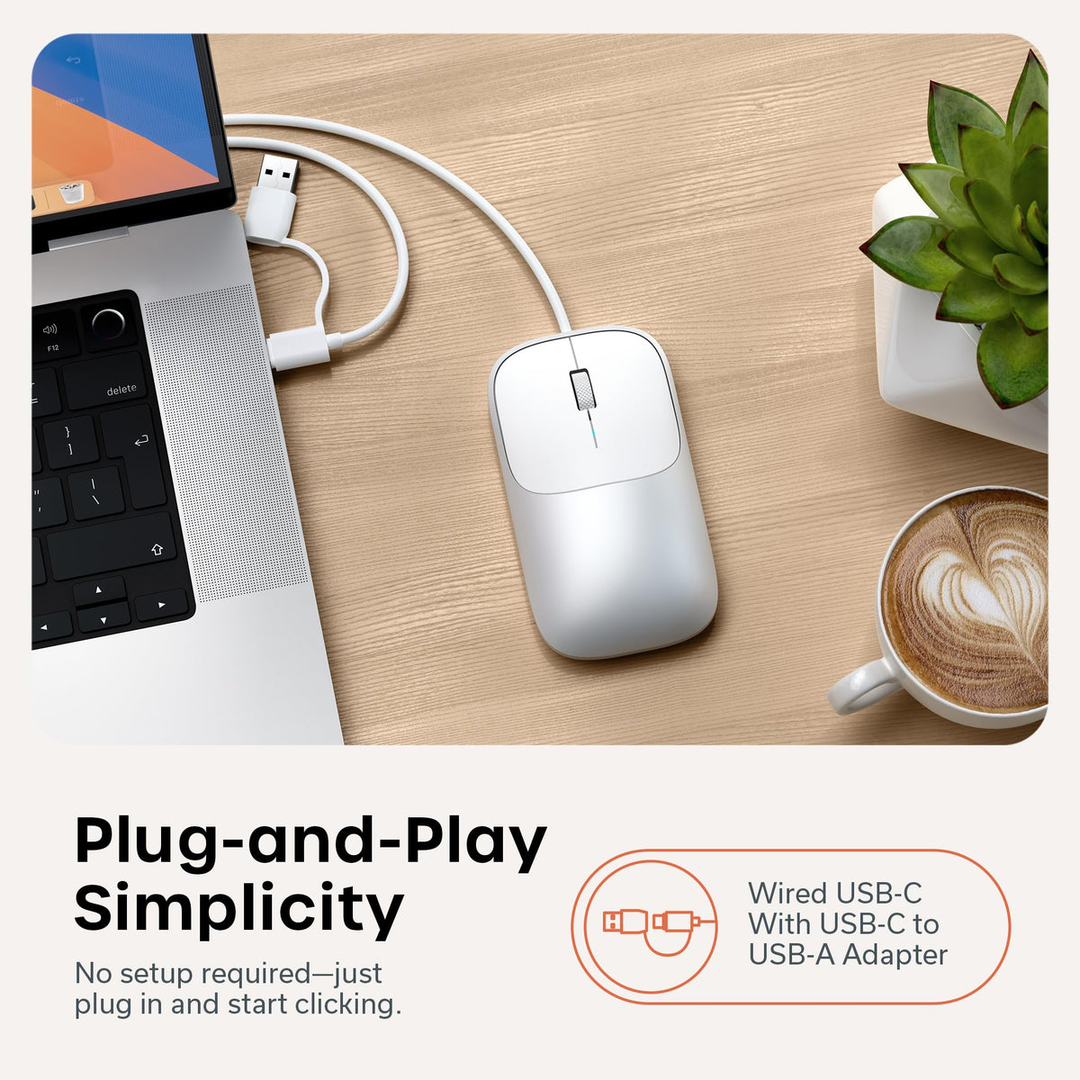 Satechi Slim LX Wired Mouse, Aluminum USB-C Design, Silver