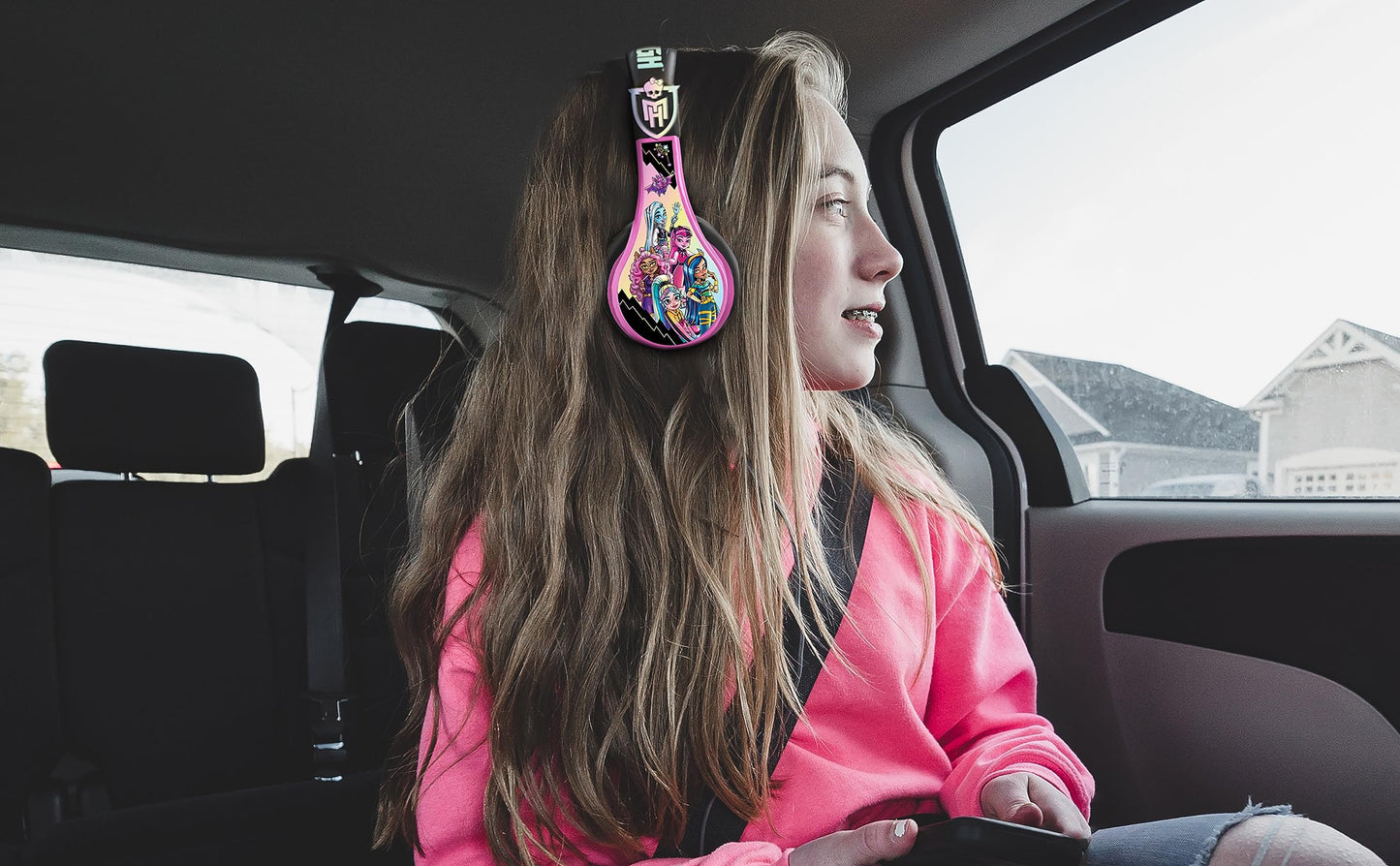 eKids Monster High Wireless Headphones with Microphone, Includes Aux Cord, Volume Reduced, Foldable for School, Home, or Travel