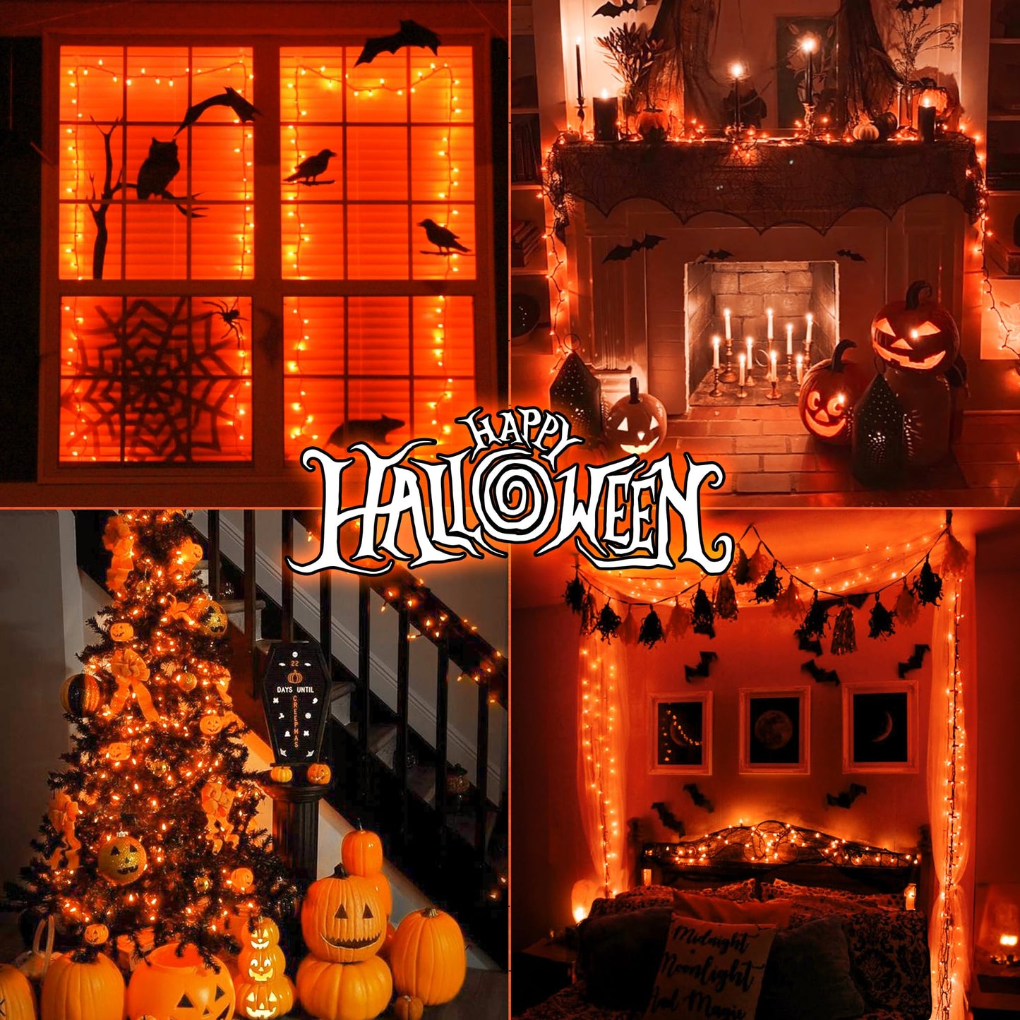 woohaha Outdoor Halloween Lights(23 Feet,100 Count)-Incandescent Orange Christmas Lights with Black Wire,Mini Orange String Lights Connectable