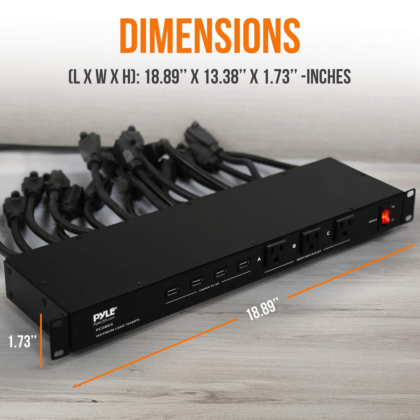 Pyle 19 Outlet 1U 19" Rackmount PDU Power Distribution Supply Center Conditioner Strip Unit Surge Protector 15 Amp Circuit Breaker 4 USB Multi Device