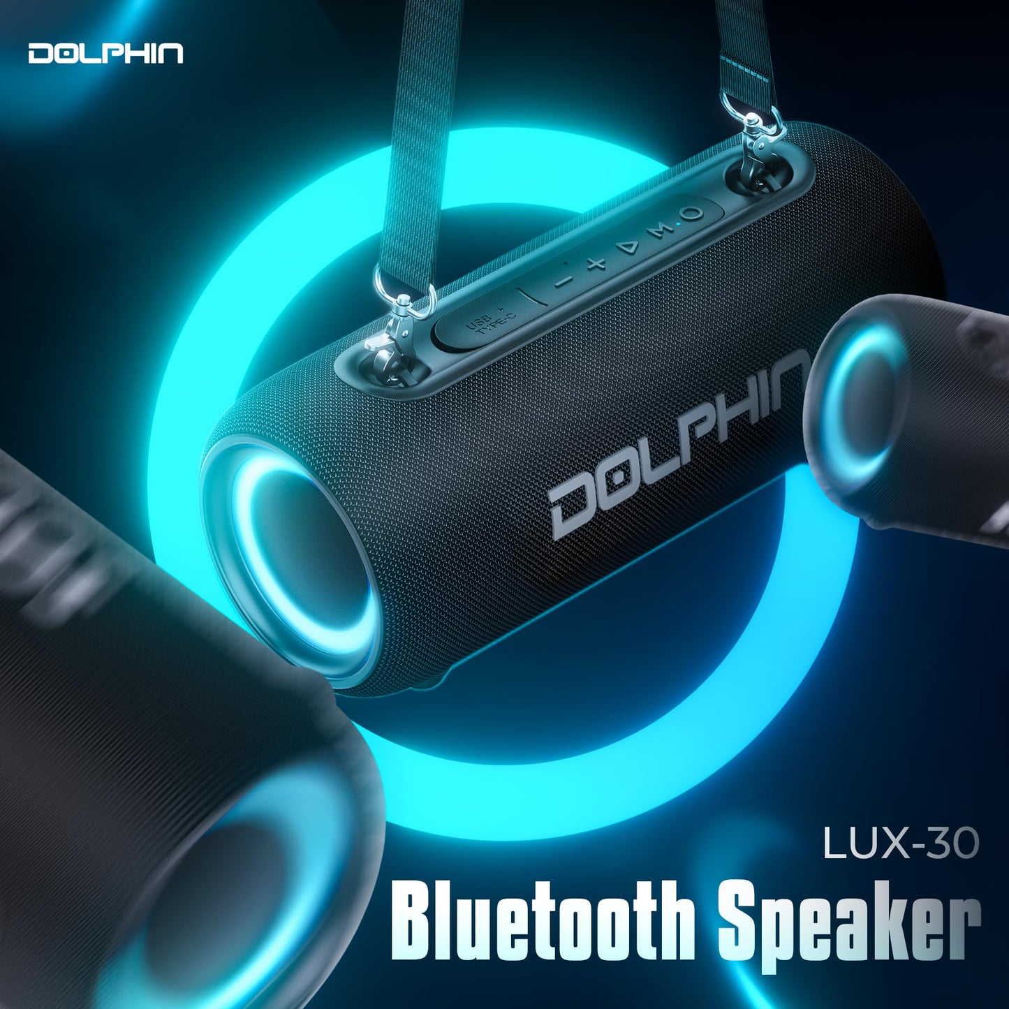Dolphin Waterproof Bluetooth Speaker, 26W Loud with Bass Portable Boombox, Water Resistant IPX5, Long-Lasting Battery