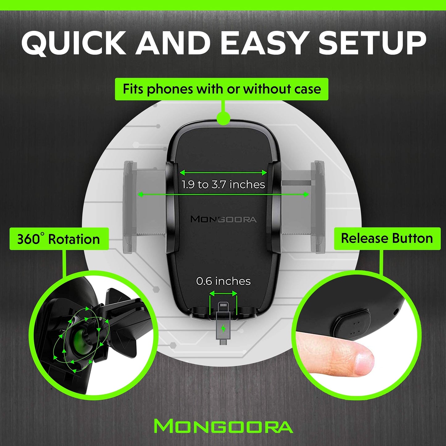 Mongoora Air Vent Car Phone Mount Holder - Locking Cell Phone Car Mount Universal for Any Smartphone, iPhone, Android - Clip On Car Phone Holder