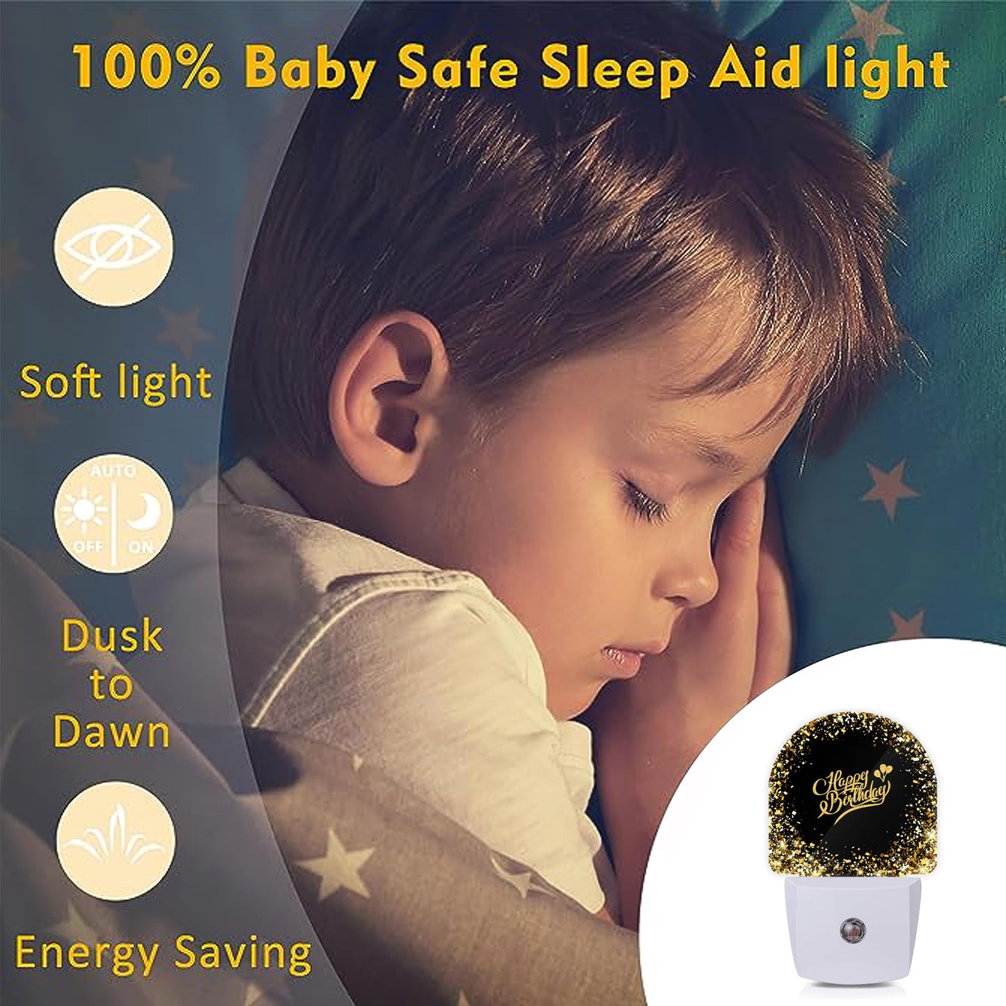 Axxitude Happy Birthday Night Lights Plug into Wall for Girls Boys Room,Night Light LED Lamp Dusk to Dawn Sensor Round Lamp for Bedroom Bathroom