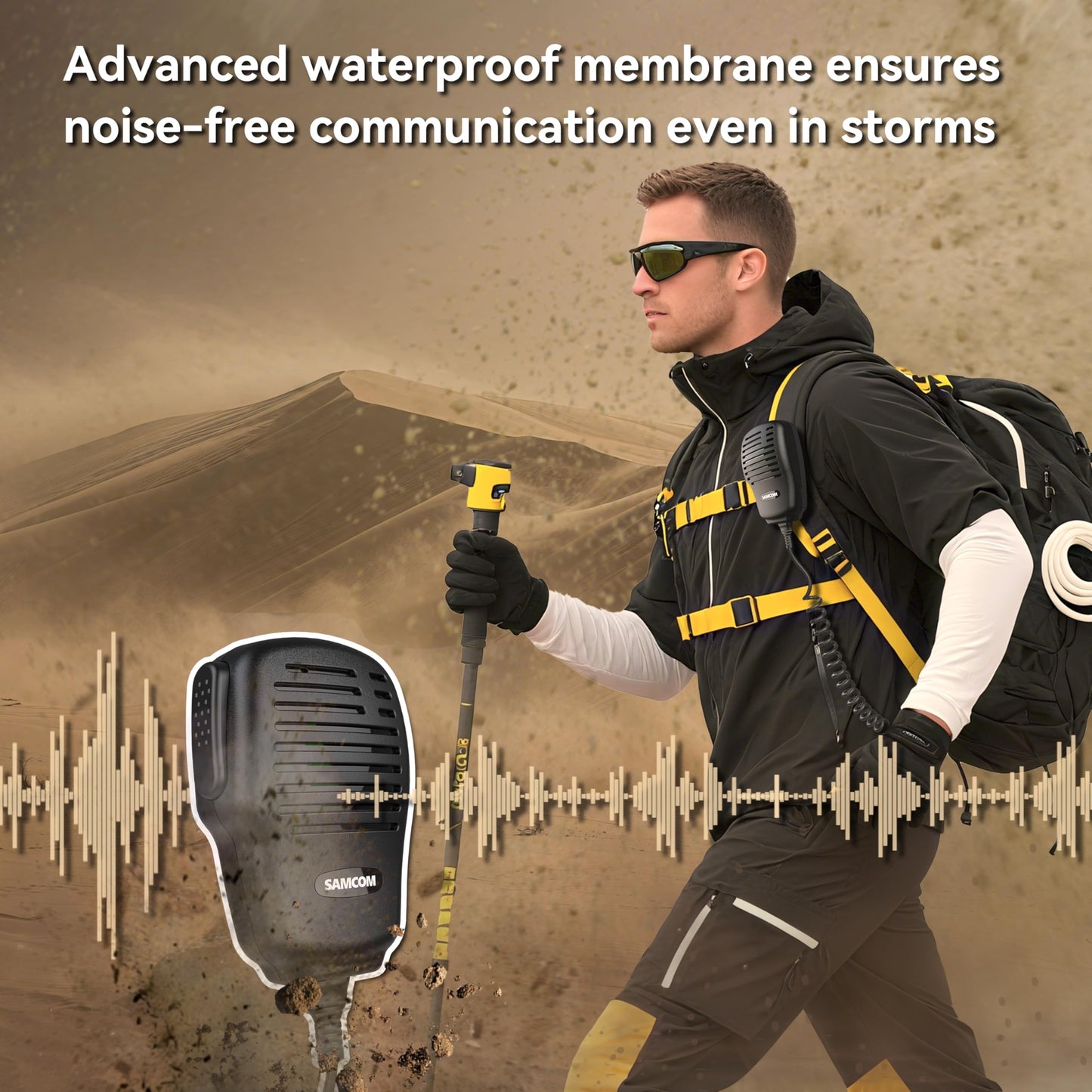 SAMCOM Walkie Talkie Speaker Mic IP67 Waterproof 2 Pin Shoulder Hand Mic Handheld with 360° Rotating Clip 3.5mm Audio Earphone Jack for Security Hotel
