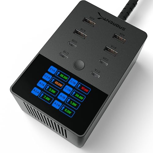 SABRENT VOLTIK Charging Station, 252W 8-Port USB C and USB A Desktop Charger, UL Certified with Real-Time LCD Display, Fast Charging for MacBook