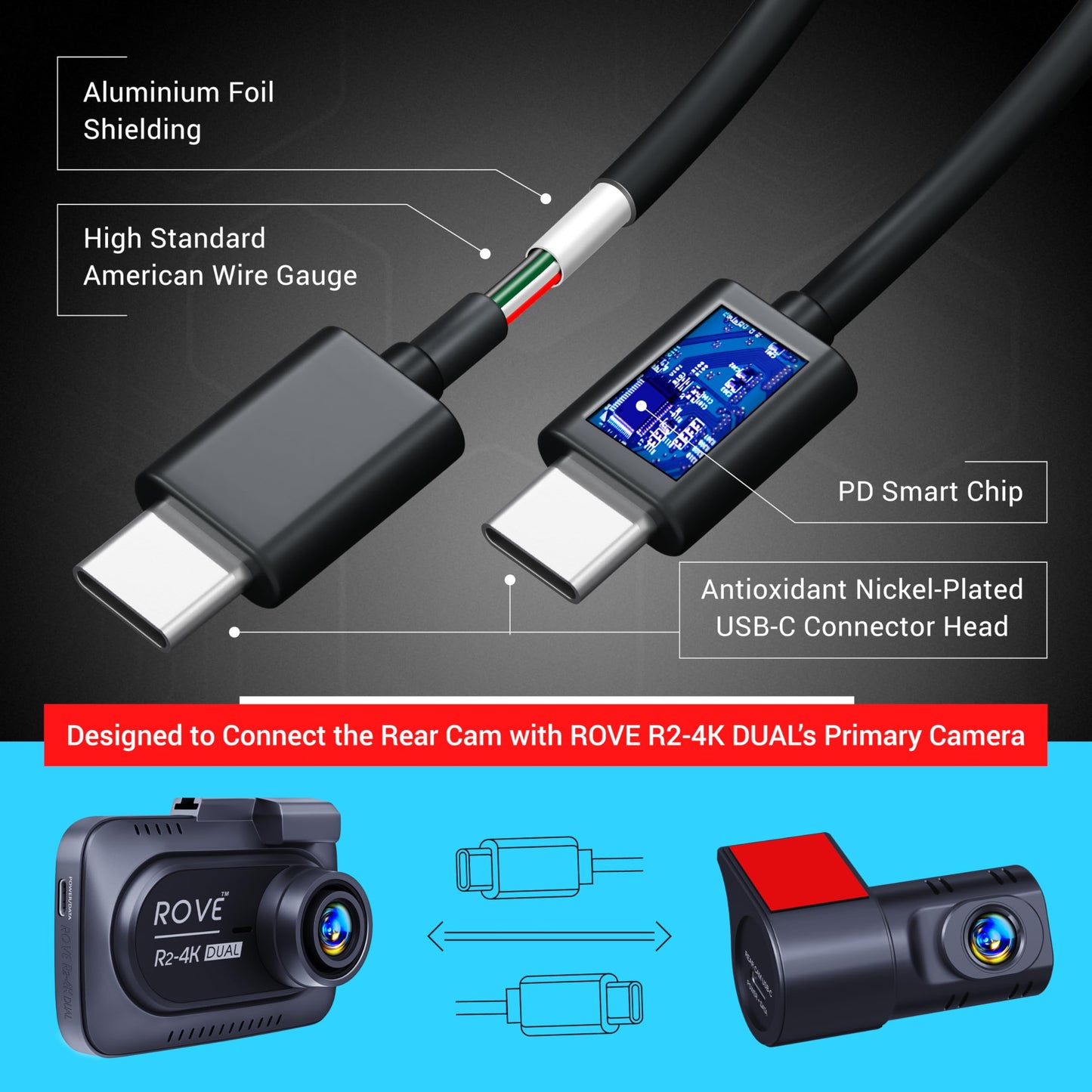 ROVE Ultimate 9M Rear Camera Cable for R2-4K Dual