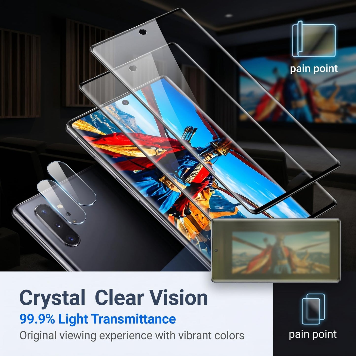 2 Pack Galaxy Note 10 Plus Screen Protector, HD Clear Tempered Glass,2 Pack Camera Lens Protector, Fingerprint Unlock,3D Curved Full Coverage,Scratch